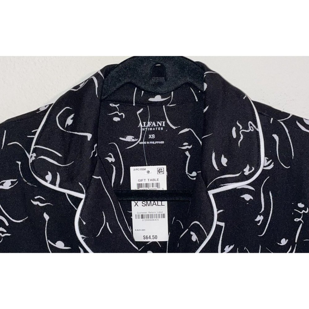 Alfani Womens Lounge Sleep Button Front Shirt Top Face Print XS XSmall Black New - Picture 4 of 6